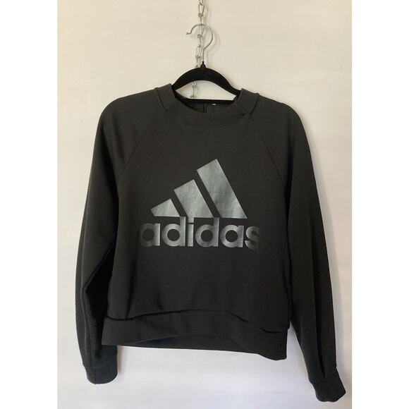 Adidas Black Crop Sweatshirt 10 Inch Up on Back of Neck NWOT Size XS - Picture 1 of 6